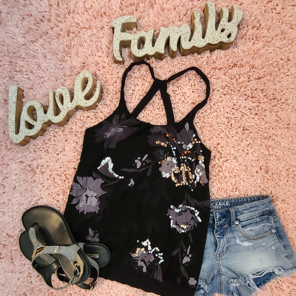 Beautiful Black Flowered Blouse by Express.